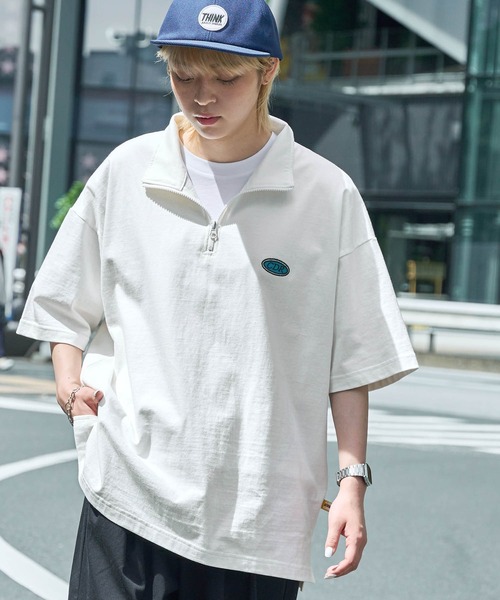 MONO-MART（モノマート）の「【CODDERR】ハーフジップ ワッペンロゴ刺繍 ビッグシルエット半袖Tシャツ（Tシャツ/カットソー・メンズ・オフホワイト/グリーン/ブラック/ネイビー・M/L）」の15枚目の写真