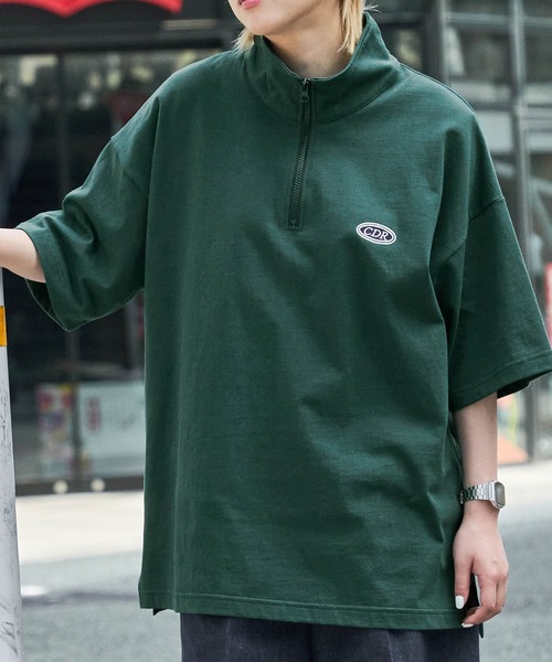 MONO-MART（モノマート）の「【CODDERR】ハーフジップ ワッペンロゴ刺繍 ビッグシルエット半袖Tシャツ（Tシャツ/カットソー・メンズ・オフホワイト/グリーン/ブラック/ネイビー・M/L）」の10枚目の写真