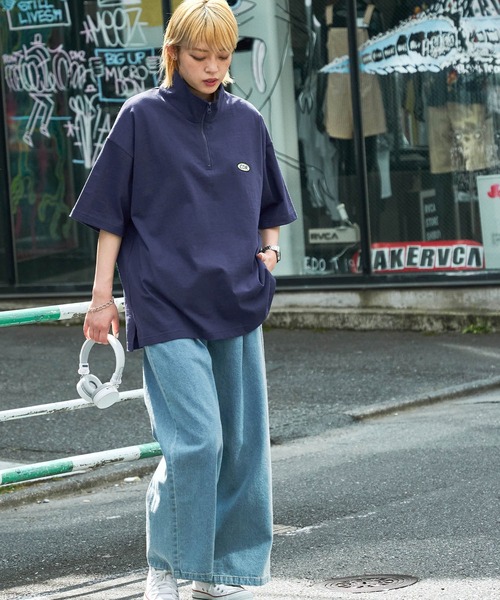 MONO-MART（モノマート）の「【CODDERR】ハーフジップ ワッペンロゴ刺繍 ビッグシルエット半袖Tシャツ（Tシャツ/カットソー・メンズ・オフホワイト/グリーン/ブラック/ネイビー・M/L）」の21枚目の写真
