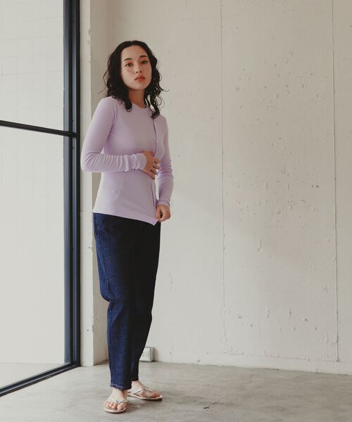 Kari & lili（カウリアンドリィリィ）の「design rib tops（Tシャツ/カットソー・レディース・ライトパープル/ブラック・FREE）」の10枚目の写真