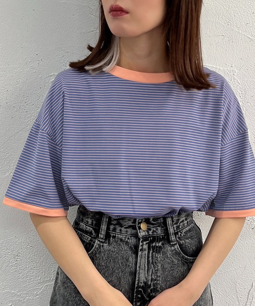 apres jour mignon（アプレジュールミニョン）の「半袖カラーリンガーT【ZOZOTOWN限定アイテム】（Tシャツ/カットソー・レディース・オフホワイト/ピンク/オレンジ/グリーン/ブルー系その他/イエロー系その他/ピンク系その他・X-LARGE/フリー）」の4枚目の写真