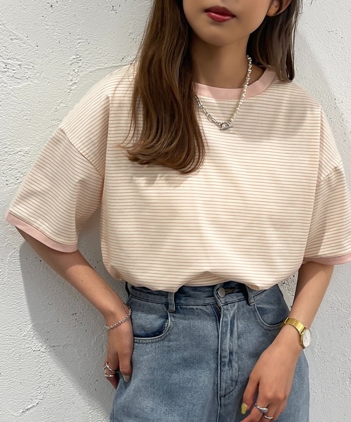 apres jour mignon（アプレジュールミニョン）の「半袖カラーリンガーT【ZOZOTOWN限定アイテム】（Tシャツ/カットソー・レディース・オフホワイト/ピンク/オレンジ/グリーン/ブルー系その他/イエロー系その他/ピンク系その他・X-LARGE/フリー）」の5枚目の写真