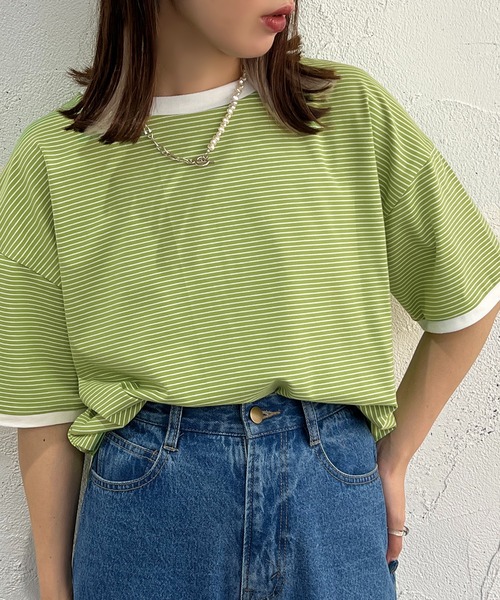 apres jour mignon（アプレジュールミニョン）の「半袖カラーリンガーT【ZOZOTOWN限定アイテム】（Tシャツ/カットソー・レディース・オフホワイト/ピンク/オレンジ/グリーン/ブルー系その他/イエロー系その他/ピンク系その他・X-LARGE/フリー）」の3枚目の写真