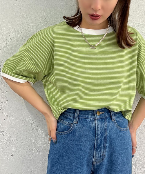 apres jour mignon（アプレジュールミニョン）の「半袖カラーリンガーT【ZOZOTOWN限定アイテム】（Tシャツ/カットソー・レディース・オフホワイト/ピンク/オレンジ/グリーン/ブルー系その他/イエロー系その他/ピンク系その他・X-LARGE/フリー）」の14枚目の写真