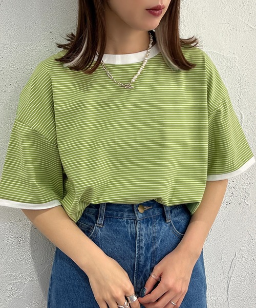 apres jour mignon（アプレジュールミニョン）の「半袖カラーリンガーT【ZOZOTOWN限定アイテム】（Tシャツ/カットソー・レディース・オフホワイト/ピンク/オレンジ/グリーン/ブルー系その他/イエロー系その他/ピンク系その他・X-LARGE/フリー）」の15枚目の写真