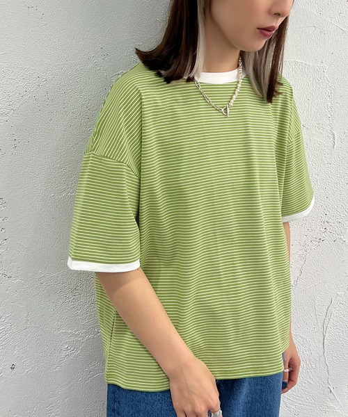 apres jour mignon（アプレジュールミニョン）の「半袖カラーリンガーT【ZOZOTOWN限定アイテム】（Tシャツ/カットソー・レディース・オフホワイト/ピンク/オレンジ/グリーン/ブルー系その他/イエロー系その他/ピンク系その他・X-LARGE/フリー）」の16枚目の写真