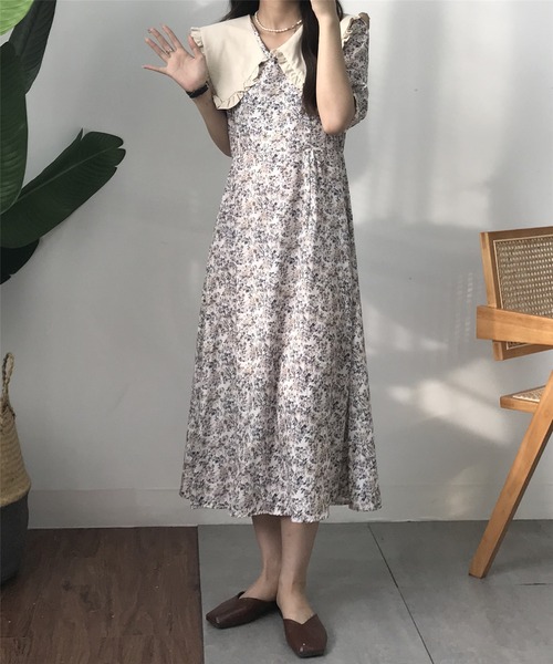 MAISON DE THERESE(メゾン ド テレーズ)の「ビッグカラー花柄ロングワンピース(ワンピース・レディース・ホワイト・MEDIUM)」の7枚目の写真