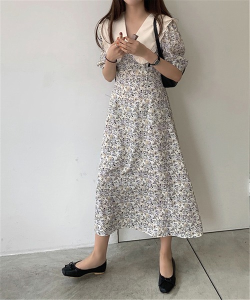 Rossa ロングワンピース 新品同様 Lace Ladies ワンピース ビッグカラー フリル レース Iライン