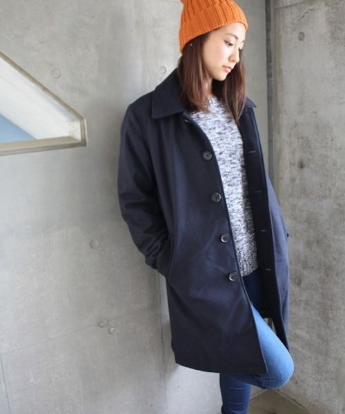 hardcover（ハードカバー）の「【z】【hardcover】メルトンWOOLコート（ステンカラーコート・レディース・ネイビー・MEDIUM）」の6枚目の写真