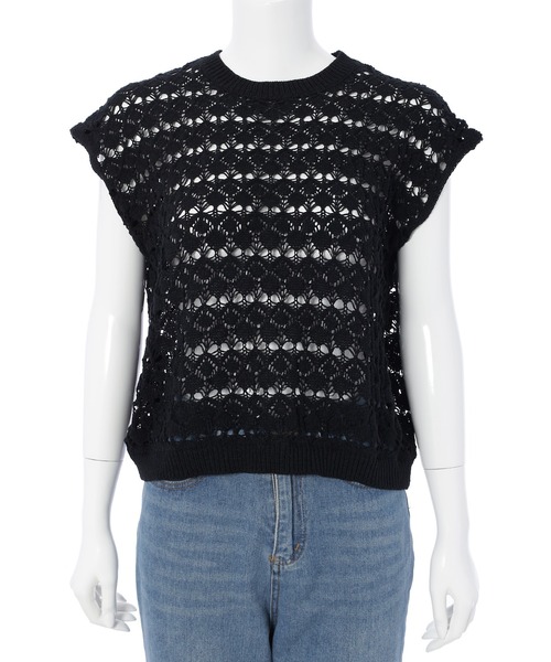 fifth（フィフス）の「デザイン編みフレンチスリーブニット（ニット/セーター・レディース・ホワイト/ブラック・M）」の12枚目の写真