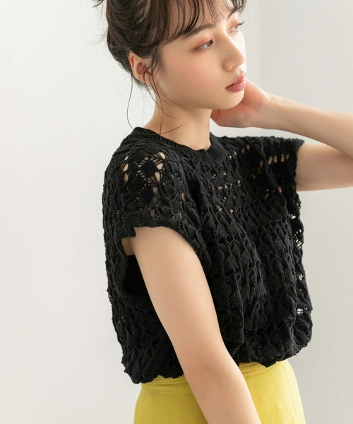fifth（フィフス）の「デザイン編みフレンチスリーブニット（ニット/セーター・レディース・ホワイト/ブラック・M）」の14枚目の写真
