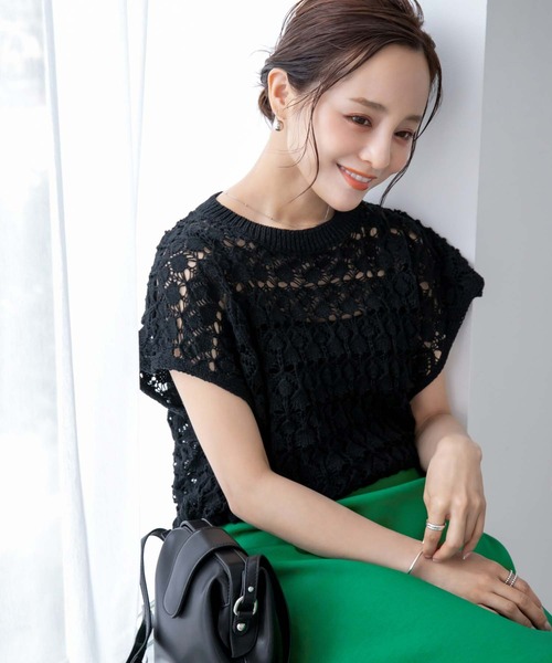 fifth（フィフス）の「デザイン編みフレンチスリーブニット（ニット/セーター・レディース・ホワイト/ブラック・M）」の21枚目の写真