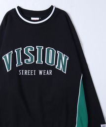 【VISION STREET WEAR】ビッグシルエット リブラインアーチロゴワッペン スウェットトレーナー / スケボー刺繍 スウェットトレーナー