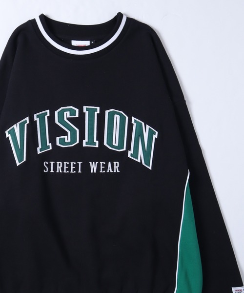 VISION STREET WEAR（ヴィジョンストリートウェア）の「【VISION STREET WEAR】ビッグシルエット リブラインアーチロゴワッペン スウェットトレーナー / スケボー刺繍 スウェットトレーナー（スウェット・レディース・チャコールグレー/ブラック/パープル/ブラウン/グリーン/グレー系1/グレー系2・MEDIUM/LARGE/X-LARGE）」の2枚目の写真