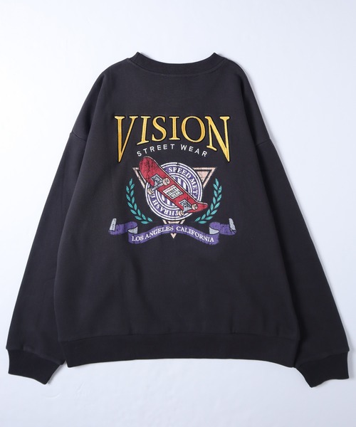 VISION STREET WEAR（ヴィジョンストリートウェア）の「【VISION STREET WEAR】ビッグシルエット リブラインアーチロゴワッペン スウェットトレーナー / スケボー刺繍 スウェットトレーナー（スウェット・レディース・チャコールグレー/ブラック/パープル/ブラウン/グリーン/グレー系1/グレー系2・MEDIUM/LARGE/X-LARGE）」の10枚目の写真