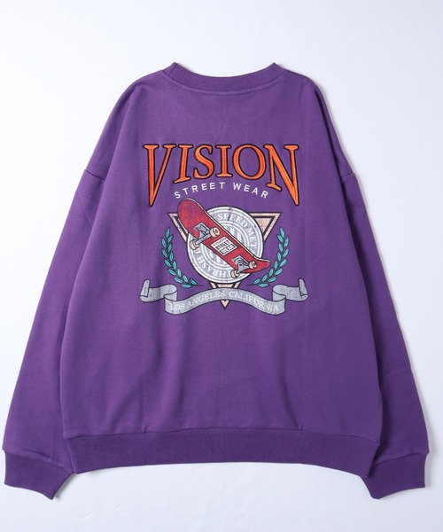VISION STREET WEAR（ヴィジョンストリートウェア）の「【VISION STREET WEAR】ビッグシルエット リブラインアーチロゴワッペン スウェットトレーナー / スケボー刺繍 スウェットトレーナー（スウェット・レディース・チャコールグレー/ブラック/パープル/ブラウン/グリーン/グレー系1/グレー系2・MEDIUM/LARGE/X-LARGE）」の9枚目の写真