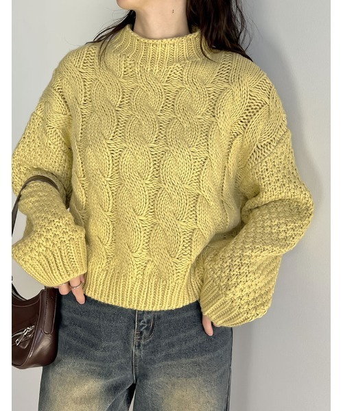 Re:EDIT（リエディ）の「ラメor無地ロービングニットケーブルボトルネックトップス（ニット/セーター・レディース・ネイビー/アイボリー/イエロー/ベージュ/ブルー/ブラック系・MEDIUM/LARGE）」の6枚目の写真