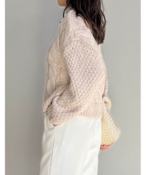 Re:EDIT（リエディ）の「ラメor無地ロービングニットケーブルボトルネックトップス（ニット/セーター・レディース・ネイビー/アイボリー/イエロー/ベージュ/ブルー/ブラック系・MEDIUM/LARGE）」の17枚目の写真