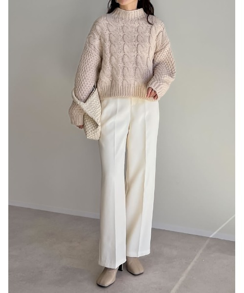 Re:EDIT（リエディ）の「ラメor無地ロービングニットケーブルボトルネックトップス（ニット/セーター・レディース・ネイビー/アイボリー/イエロー/ベージュ/ブルー/ブラック系・MEDIUM/LARGE）」の16枚目の写真