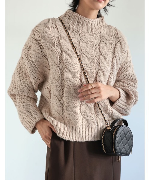 Re:EDIT（リエディ）の「ラメor無地ロービングニットケーブルボトルネックトップス（ニット/セーター・レディース・ネイビー/アイボリー/イエロー/ベージュ/ブルー/ブラック系・MEDIUM/LARGE）」の20枚目の写真