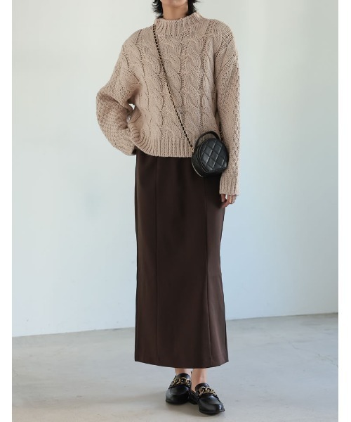 Re:EDIT（リエディ）の「ラメor無地ロービングニットケーブルボトルネックトップス（ニット/セーター・レディース・ネイビー/アイボリー/イエロー/ベージュ/ブルー/ブラック系・MEDIUM/LARGE）」の21枚目の写真