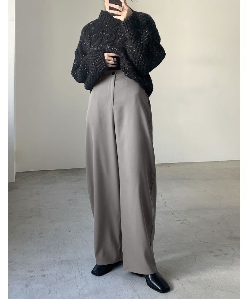 Re:EDIT（リエディ）の「ラメor無地ロービングニットケーブルボトルネックトップス（ニット/セーター・レディース・ネイビー/アイボリー/イエロー/ベージュ/ブルー/ブラック系・MEDIUM/LARGE）」の11枚目の写真