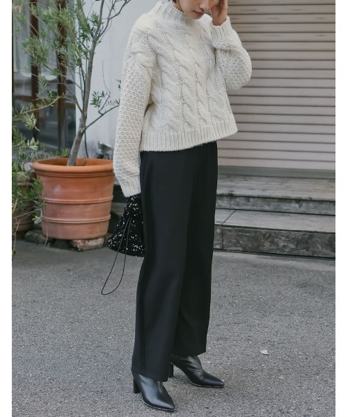 Re:EDIT（リエディ）の「ラメor無地ロービングニットケーブルボトルネックトップス（ニット/セーター・レディース・ネイビー/アイボリー/イエロー/ベージュ/ブルー/ブラック系・MEDIUM/LARGE）」の10枚目の写真