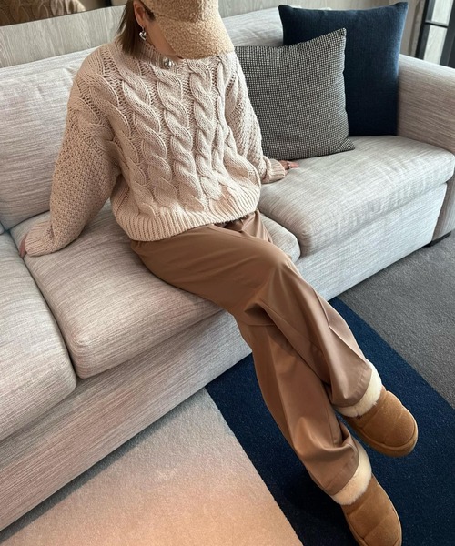 Re:EDIT（リエディ）の「ラメor無地ロービングニットケーブルボトルネックトップス（ニット/セーター・レディース・ネイビー/アイボリー/イエロー/ベージュ/ブルー/ブラック系・MEDIUM/LARGE）」の13枚目の写真