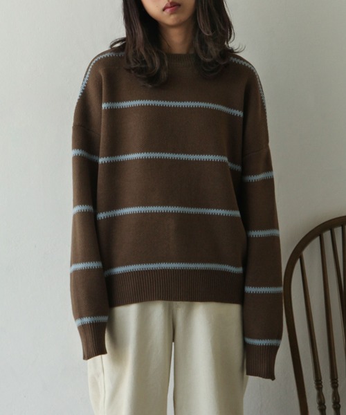 バイカラーボーダーニット