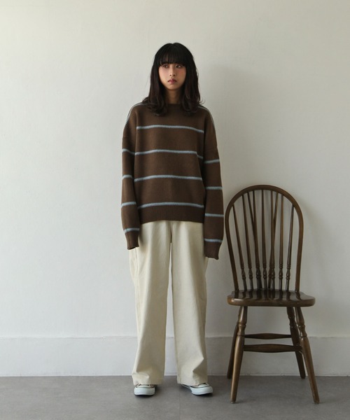 バイカラーボーダーニット