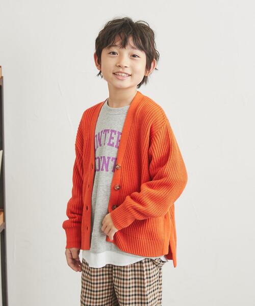 coen（コーエン）の「［洗える］カタアゼリラックスVネックカーディガン（カーディガン/ボレロ・キッズ・ダークグリーン/オレンジ/ダークグレー/マスタード・110/130/150）」の4枚目の写真