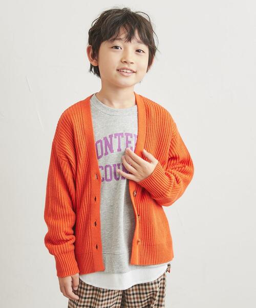 coen（コーエン）の「［洗える］カタアゼリラックスVネックカーディガン（カーディガン/ボレロ・キッズ・ダークグリーン/オレンジ/ダークグレー/マスタード・110/130/150）」の6枚目の写真
