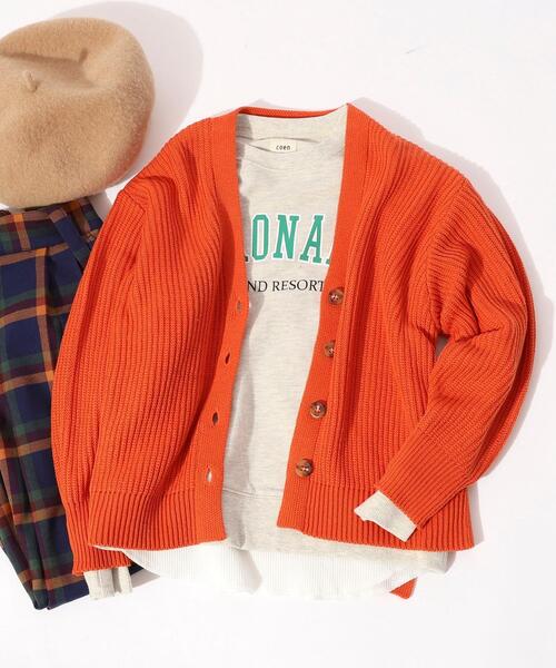 coen（コーエン）の「［洗える］カタアゼリラックスVネックカーディガン（カーディガン/ボレロ・キッズ・ダークグリーン/オレンジ/ダークグレー/マスタード・110/130/150）」の14枚目の写真