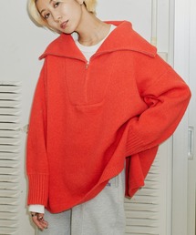 ハーフジップボリュームスリーブニットプルオーバー