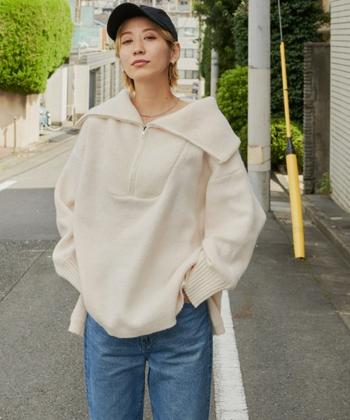 Auntie Rosa Holiday（アンティローザホリデー）の「ハーフジップボリュームスリーブニットプルオーバー（ニット/セーター・レディース・ネイビー/オレンジ/アイボリー・FREE）」の21枚目の写真