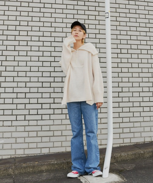 Auntie Rosa Holiday（アンティローザホリデー）の「ハーフジップボリュームスリーブニットプルオーバー（ニット/セーター・レディース・ネイビー/オレンジ/アイボリー・FREE）」の16枚目の写真