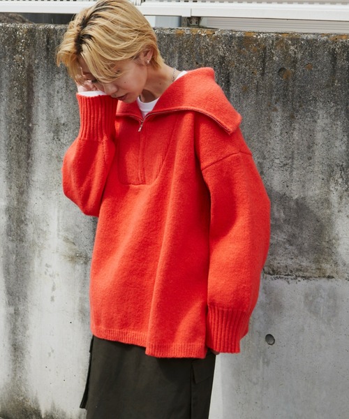 Auntie Rosa Holiday（アンティローザホリデー）の「ハーフジップボリュームスリーブニットプルオーバー（ニット/セーター・レディース・ネイビー/オレンジ/アイボリー・FREE）」の22枚目の写真