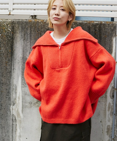 Auntie Rosa Holiday（アンティローザホリデー）の「ハーフジップボリュームスリーブニットプルオーバー（ニット/セーター・レディース・ネイビー/オレンジ/アイボリー・FREE）」の6枚目の写真