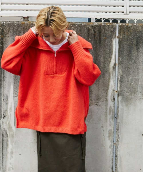 Auntie Rosa Holiday（アンティローザホリデー）の「ハーフジップボリュームスリーブニットプルオーバー（ニット/セーター・レディース・ネイビー/オレンジ/アイボリー・FREE）」の11枚目の写真