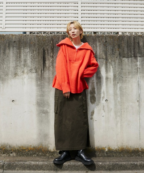 Auntie Rosa Holiday（アンティローザホリデー）の「ハーフジップボリュームスリーブニットプルオーバー（ニット/セーター・レディース・ネイビー/オレンジ/アイボリー・FREE）」の7枚目の写真