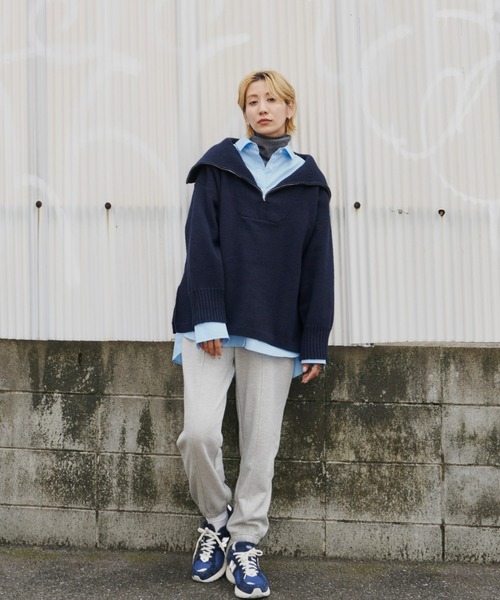 Auntie Rosa Holiday（アンティローザホリデー）の「ハーフジップボリュームスリーブニットプルオーバー（ニット/セーター・レディース・ネイビー/オレンジ/アイボリー・FREE）」の8枚目の写真