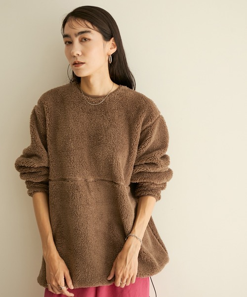 SALON adam et rope'（サロン アダム エ ロペ）の「【WEB限定カラー】ボアボンディングプルオーバー（スウェット・レディース・ブラック/オフホワイト/キャメル・FREE）」の3枚目の写真