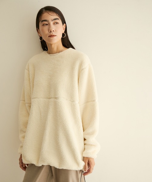 SALON adam et rope'（サロン アダム エ ロペ）の「【WEB限定カラー】ボアボンディングプルオーバー（スウェット・レディース・ブラック/オフホワイト/キャメル・FREE）」の6枚目の写真