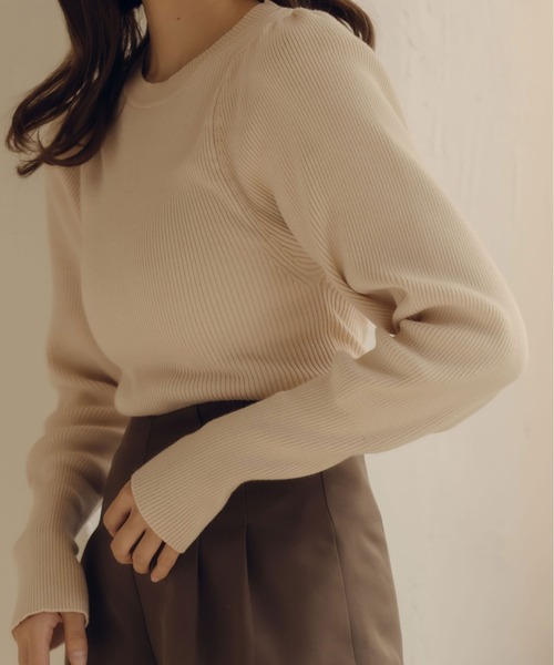 fupel(フぺル)の「パフスリーブリブニット(ニット/セーター・レディース・ブラウン系その他/ブラック/アイボリー・FREE)」の2枚目の写真