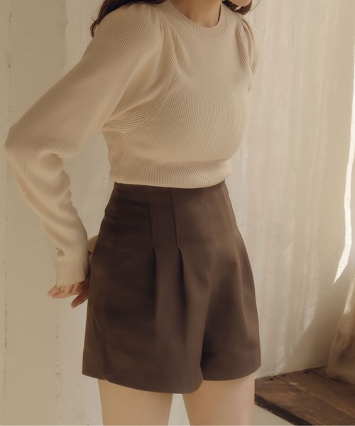 fupel(フぺル)の「パフスリーブリブニット(ニット/セーター・レディース・ブラウン系その他/ブラック/アイボリー・FREE)」の4枚目の写真