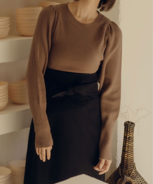 fupel(フぺル)の「パフスリーブリブニット(ニット/セーター・レディース・ブラウン系その他/ブラック/アイボリー・FREE)」の5枚目の写真