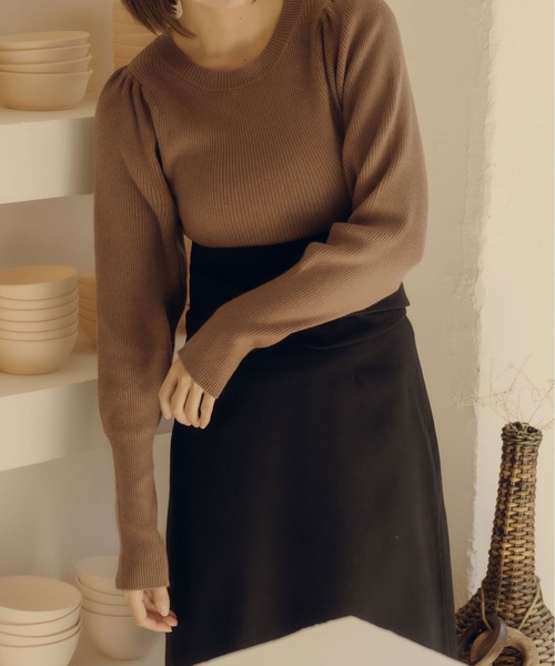 fupel(フぺル)の「パフスリーブリブニット(ニット/セーター・レディース・ブラウン系その他/ブラック/アイボリー・FREE)」の13枚目の写真