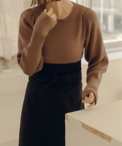 fupel(フぺル)の「パフスリーブリブニット(ニット/セーター・レディース・ブラウン系その他/ブラック/アイボリー・FREE)」の17枚目の写真