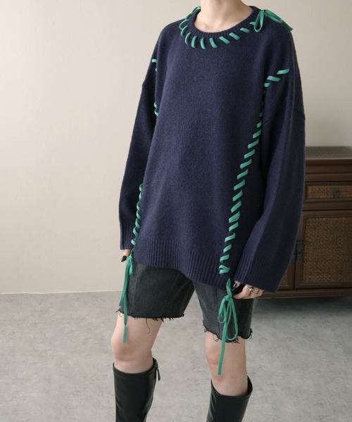 IAMUSE(アイアミューズ)の「ハンドステッチニット S0862【IAMUSE】(ニット/セーター・レディース・ネイビー/ブラック/グレー・FREE)」の13枚目の写真