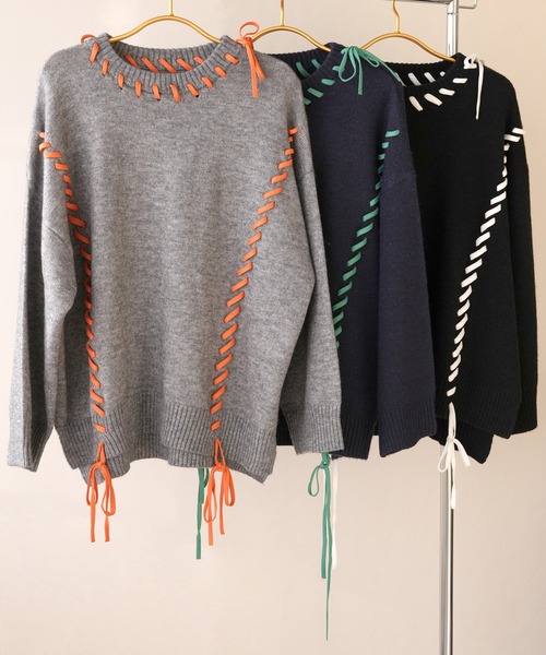 IAMUSE(アイアミューズ)の「ハンドステッチニット S0862【IAMUSE】(ニット/セーター・レディース・ネイビー/ブラック/グレー・FREE)」の20枚目の写真